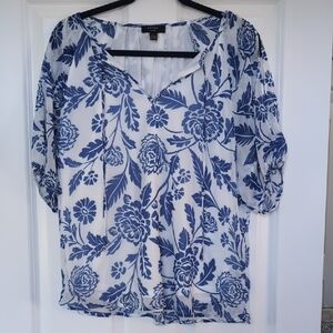 Blue and White Floral Blouse